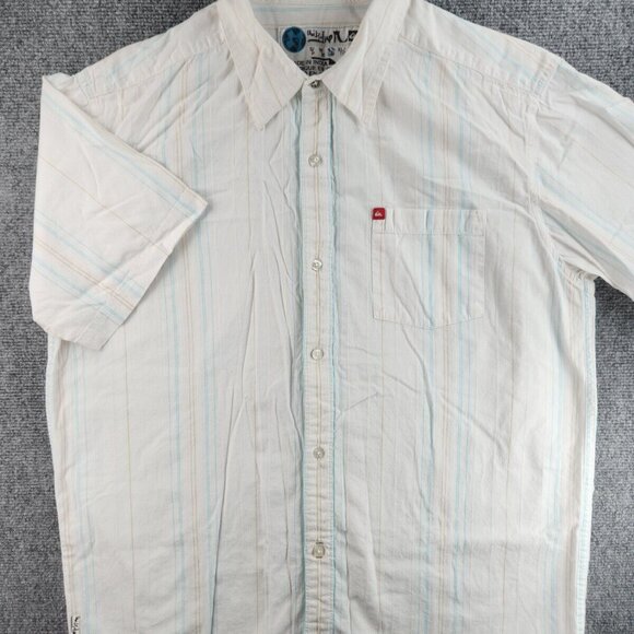 Quiksilver Button Up Shirt Short Sleeve Men Surf Outdoors Striped Large Colorful - Picture 2 of 16